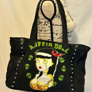 Koffin Doll Black Tote Bag with Studs